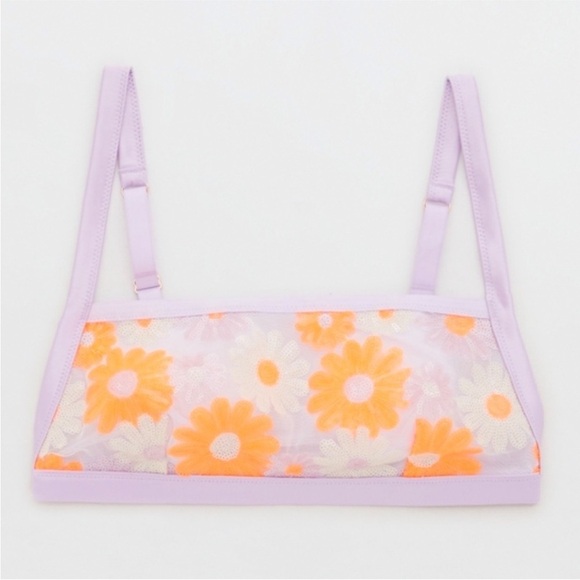 Aerie Sequin Floral Embroidery Bandeau Bra Large NEW! - Picture 2 of 8